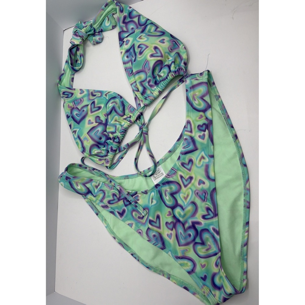 Wild Fable Halter Bikini Womens Large Blue Green & Purple Tie-Dye Hearts NEW